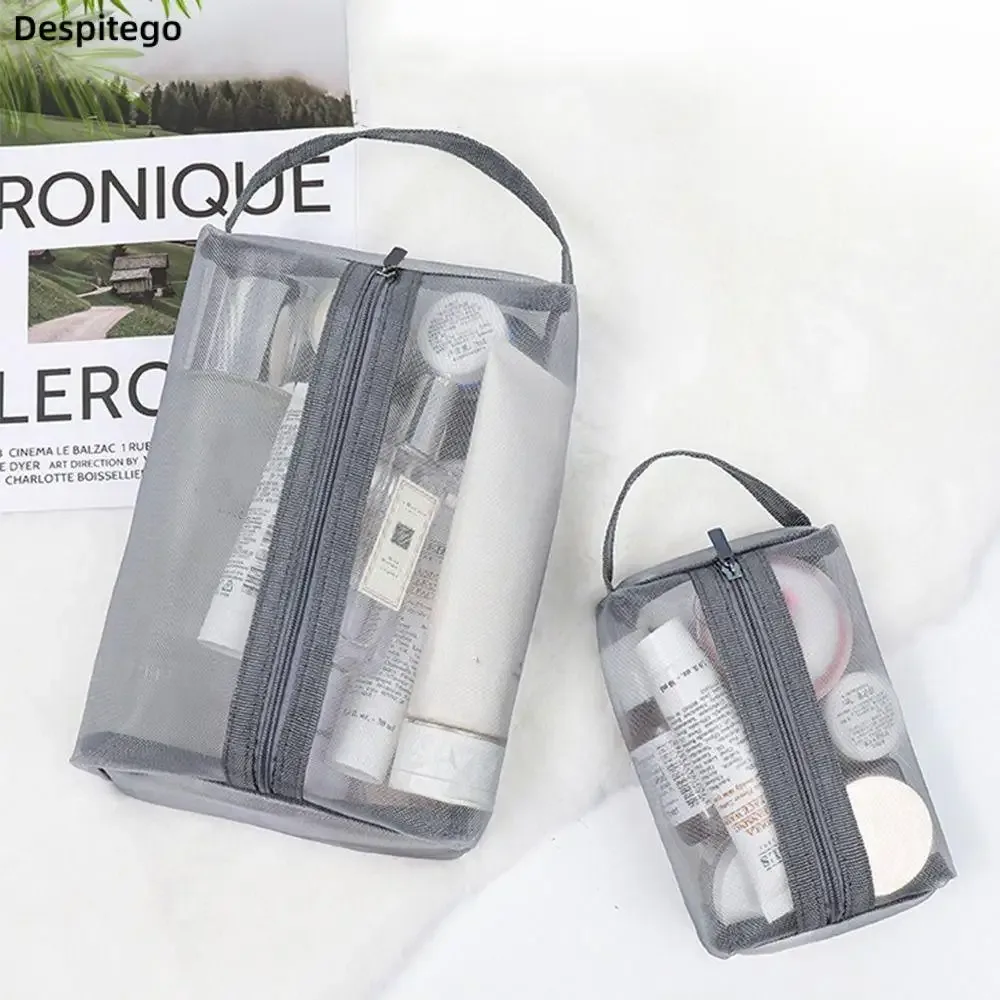 sac à cosmétiques transparent en maille, sac de rangement pour soins de la peau, sac à main de voyage portable, sac de lavage étudiant, sac de papeterie