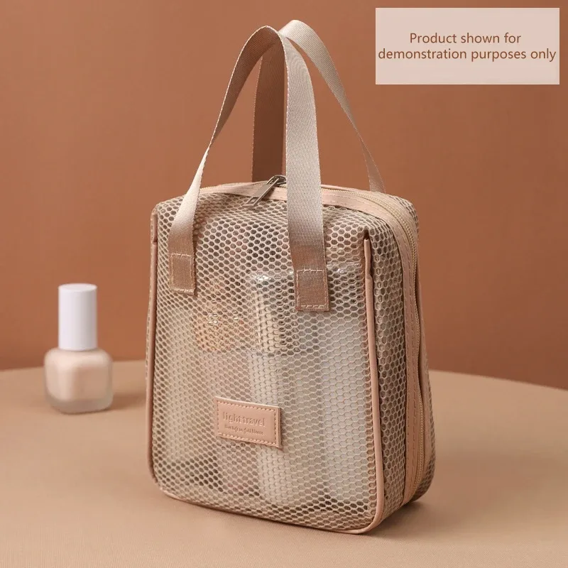 sac de rangement de maquillage et de toilette en maille, sacs à main portables de voyage, lavage du corps, outils de douche, organisateur suspendu, pochette de rangement de cosmétiques