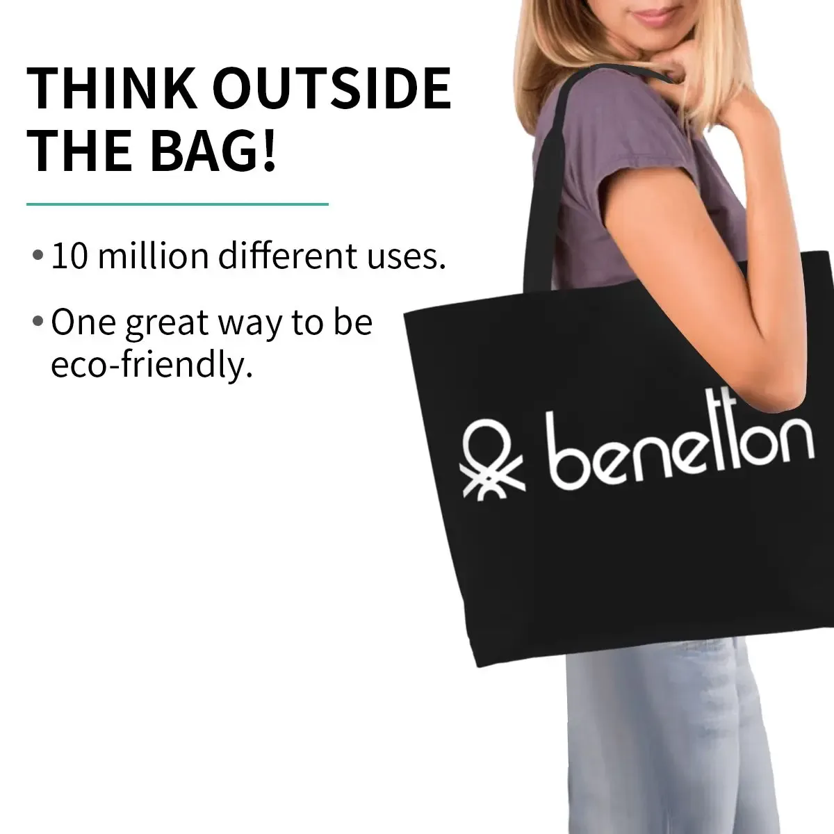sac fourre-tout de shopping united colors of benetton, sacs à bandoulière en toile de grande capacité, sac à main d'épicerie pour femmes