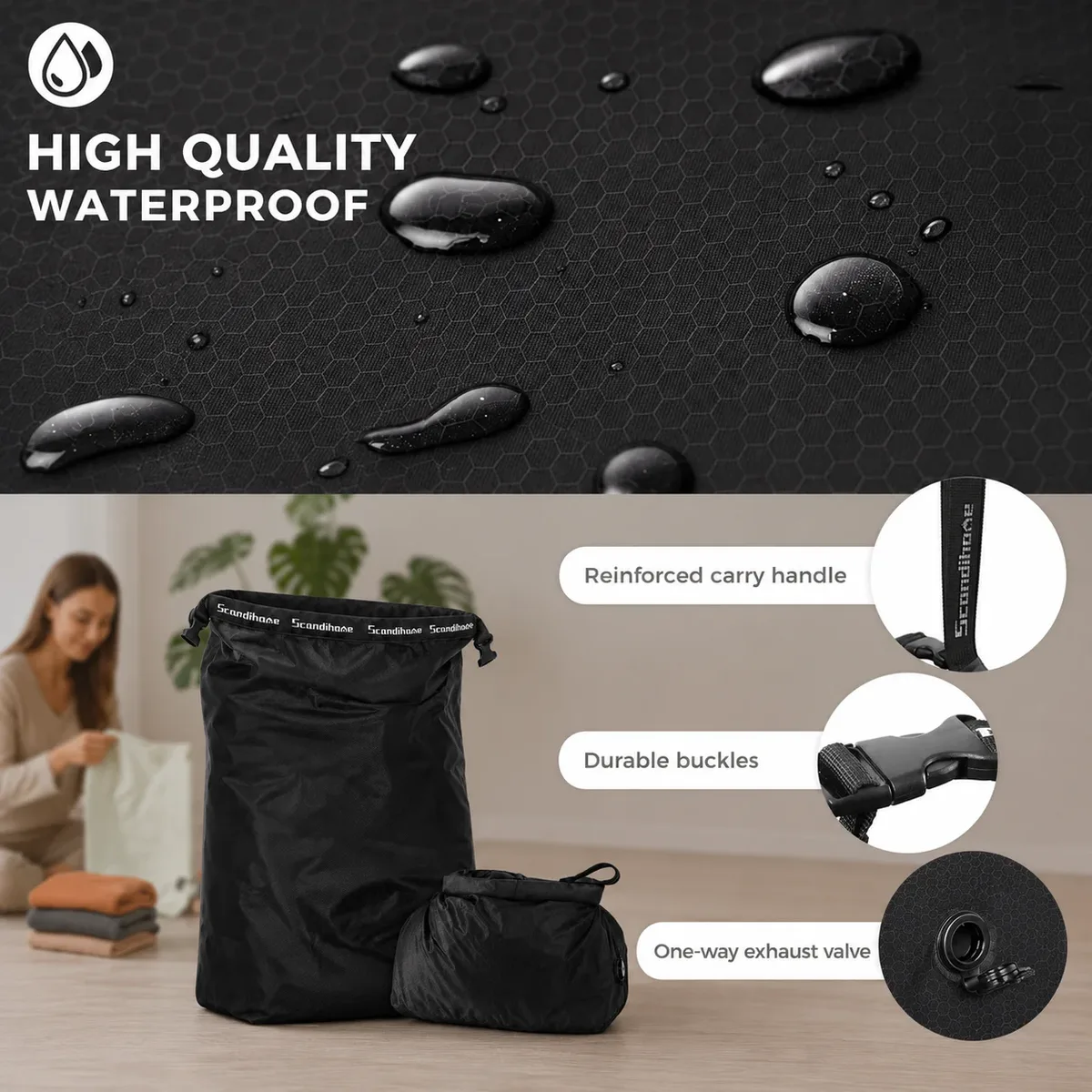 sac de rangement de voyage, sac de compression étanche sans pompe, sac sous vide, organisateur de vêtements, pochette gain de place pour le backpacking et la salle de sport