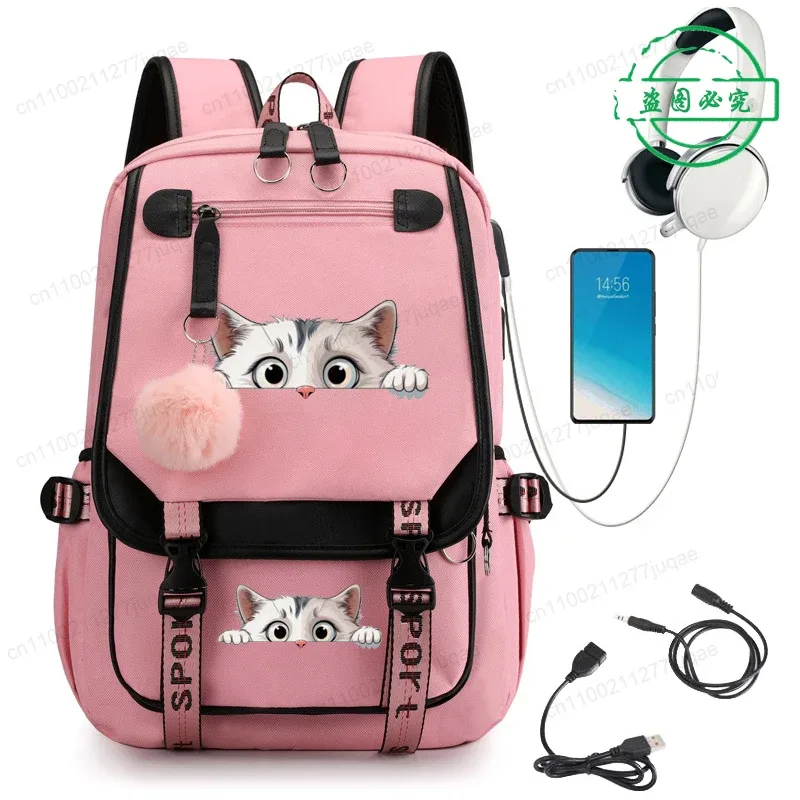 sac à dos kawaii chat de dessin animé tendance anime pour adolescentes et adolescents, sac d'école, sac de voyage pour ordinateur portable