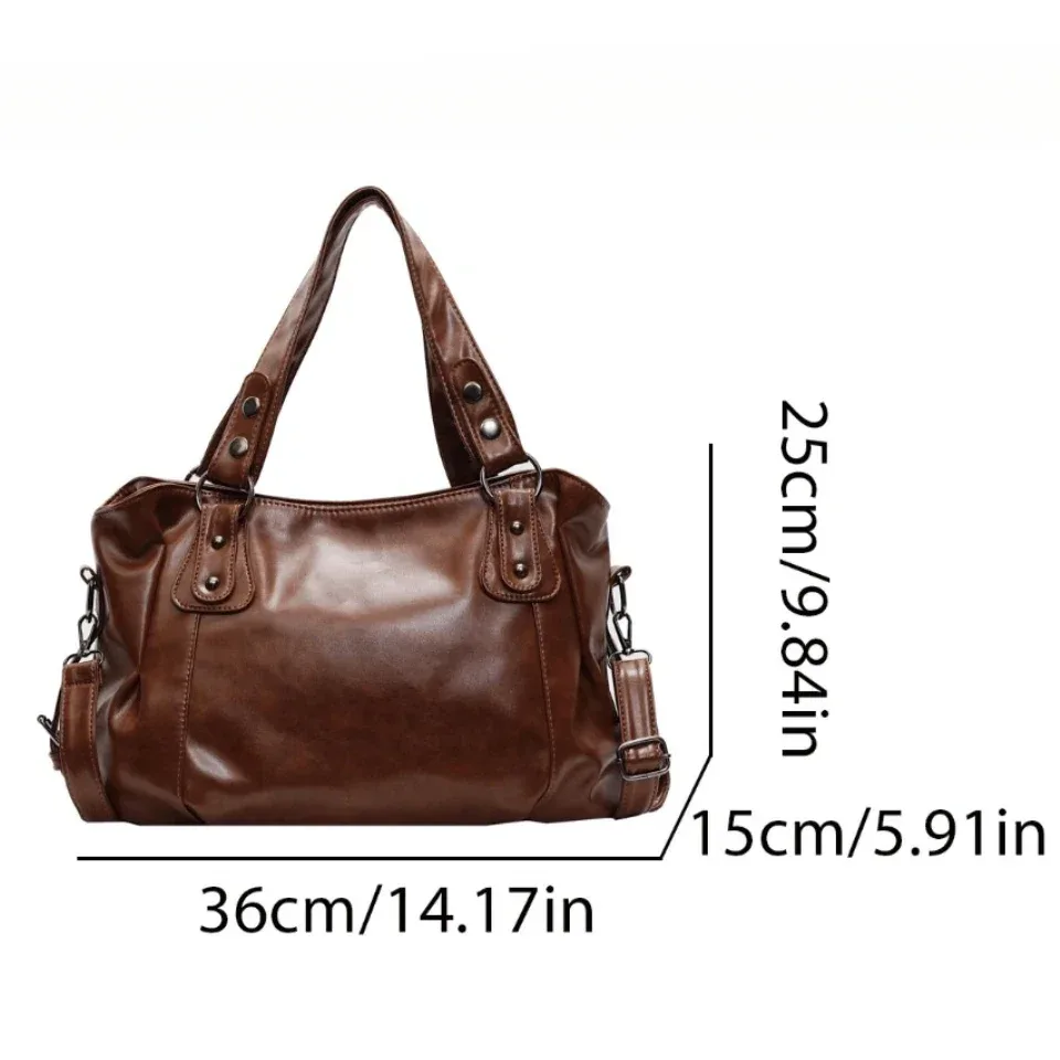 sac à bandoulière spacieux de marque rétro pour femmes, sac à bandoulière classique de luxe de couleur unie, fourre-tout en cuir pu souple de grande capacité