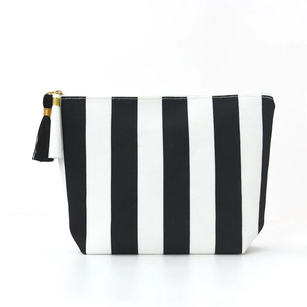 sac de maquillage en velours côtelé à haute esthétique, grande capacité, motif rayé, trousse de toilette, sac de rangement, accessoire de mode