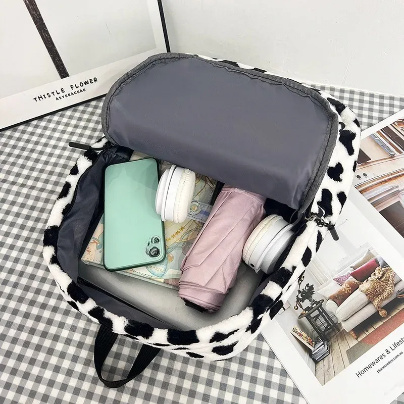 sac à dos léopard en peluche, sac d'école pour adolescents, grande capacité, mode étudiants, sac à dos élégant à bandoulière, voyage en plein air 2025