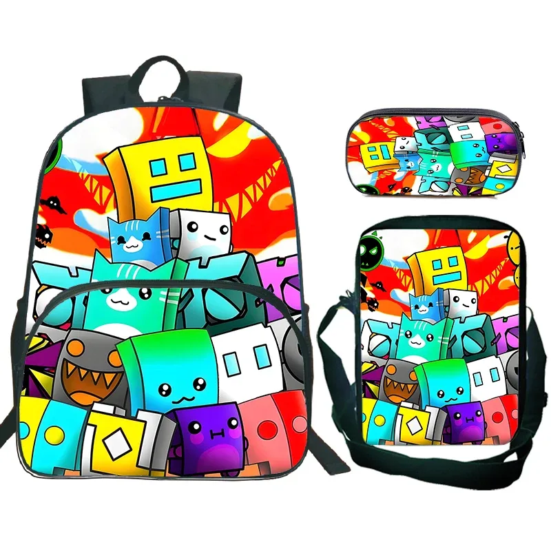 sac dos nylon design dessin animé motif geometry dash couleur multicolore format 20 35 litres usage école voyage