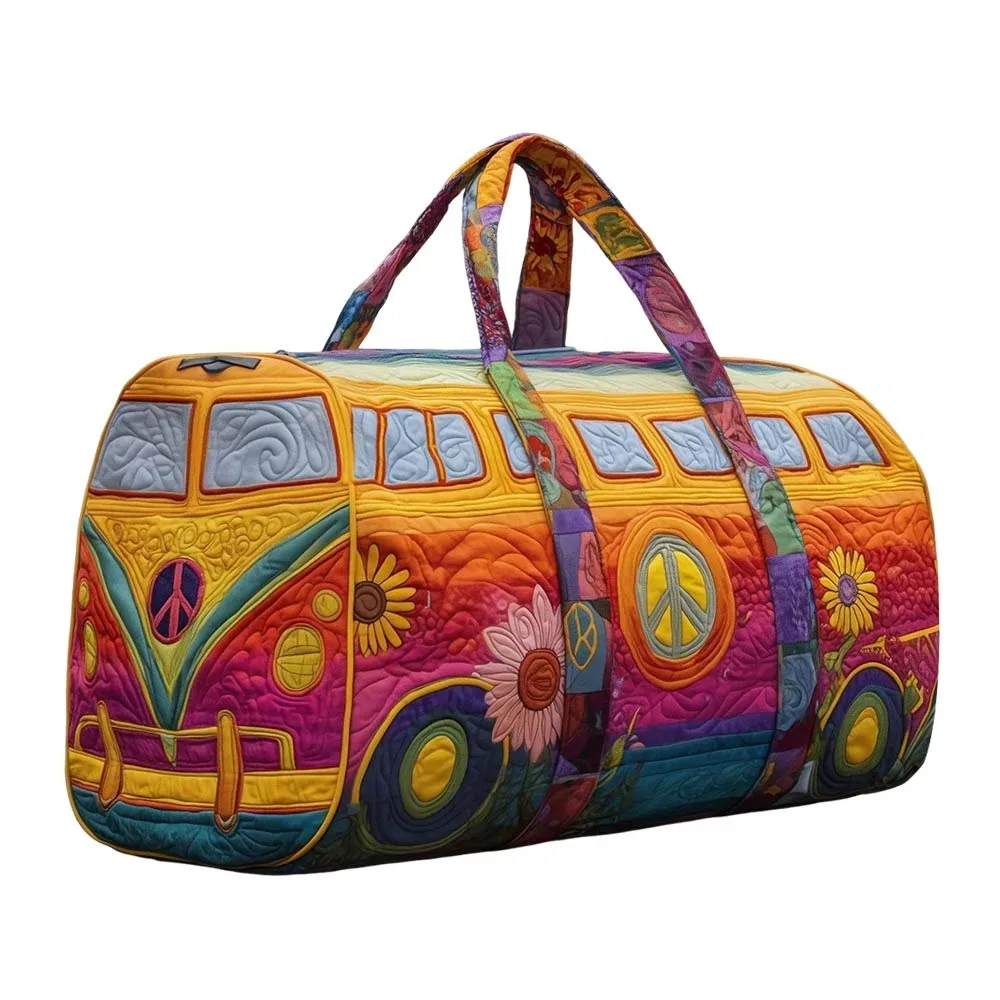 sac de voyage matelassé en coton de la série bus, design 3d, style bohème, sac de sport hippie, motif grenouille, sac de week-end, pour la gym et l'entraînement