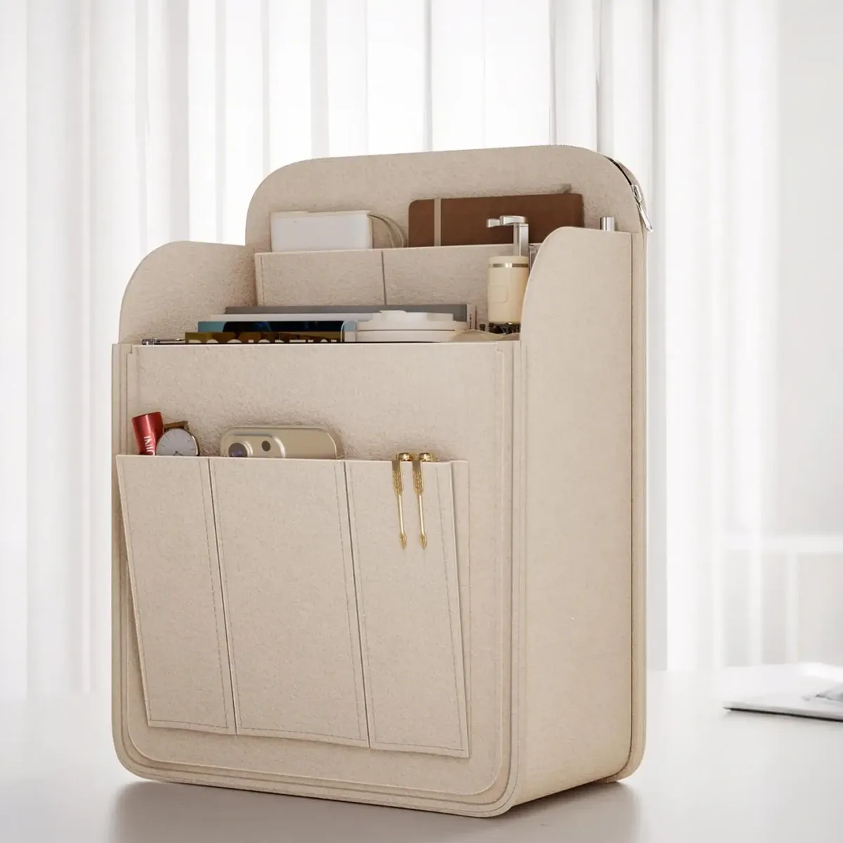 organisateur de sac à dos multi-poches grande capacité en feutre pour rangement intérieur de sac à dos, sac de rangement pour livres
