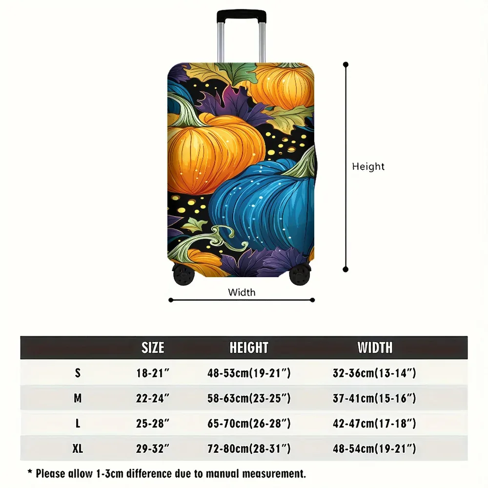 housse valise polyester motif citrouilles orange bleues fond noir feuilles vertes violet protection voyage