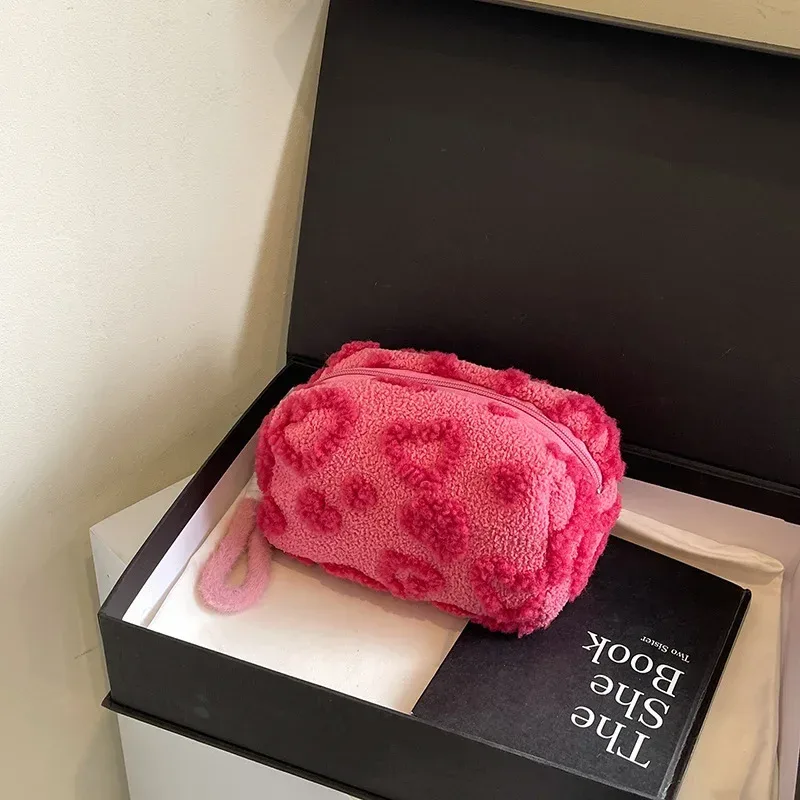 sacs de maquillage en peluche douce pour femmes, grande capacité, organisateur de cosmétiques quotidiens, fourre-tout de style simple, trousse de toilette de voyage, sac a main