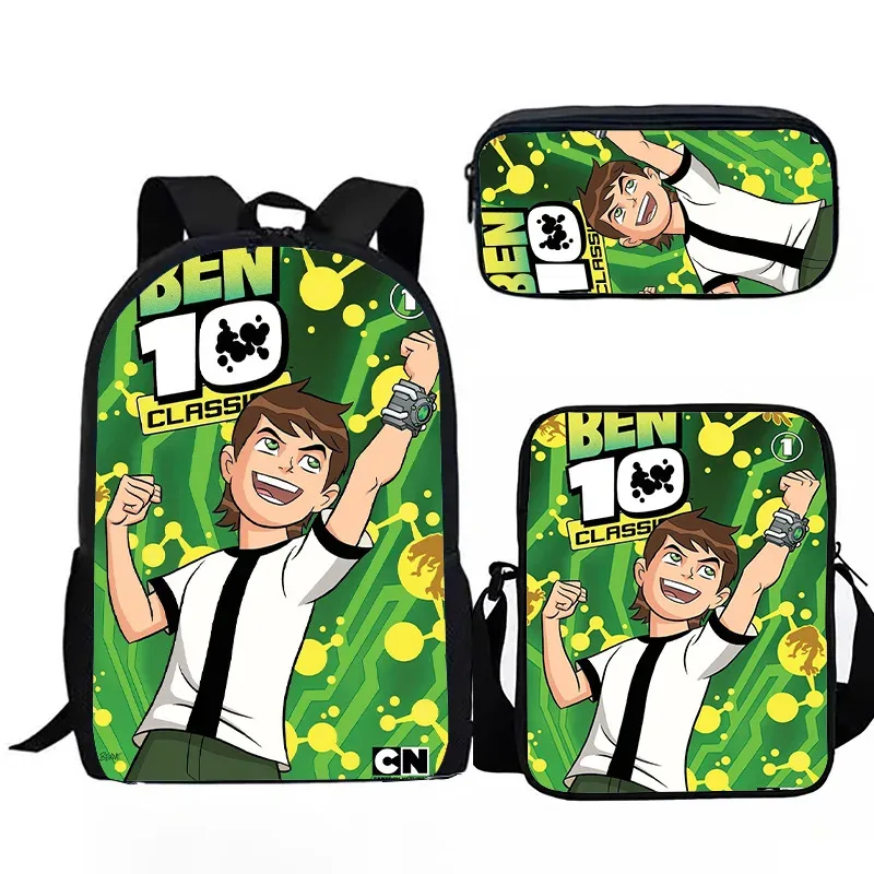 sacs de voyage pour étudiants, sac à dos pour ordinateur portable, sac à dos à imprimé 3d, trousse à crayons populaire, américains ben10, 3 pièces par ensemble