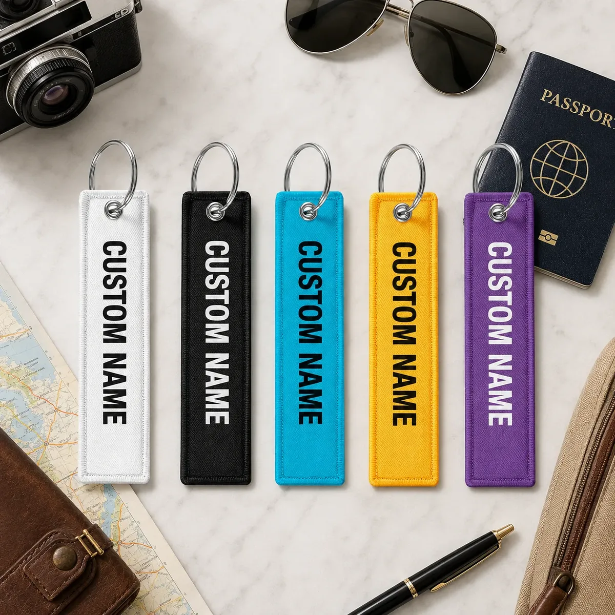 Étiquette Bagage Polyester Blanc Noir Cyan Jaune Violet Voyage Identification Valise Sac Dos Téléphone Voiture