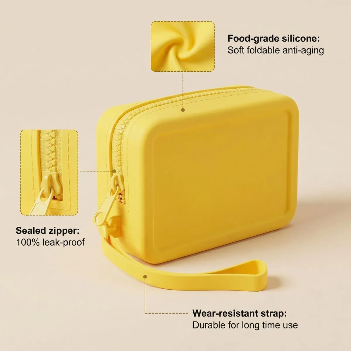 pochette de maquillage de voyage en silicone, résistante à l'usure, facile à nettoyer, trousse de toilette, organisateur portable, utilisation quotidienne, cadeau pour femmes voyageuses