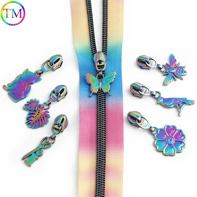 5/10 pièces en forme d'oiseau/abeille/fleur 5 # curseur de fermeture éclair en métal en nylon, pour bricolage, couture, artisanat, vêtements, sacs de rangement de voyage, accessoires à fermeture éclair