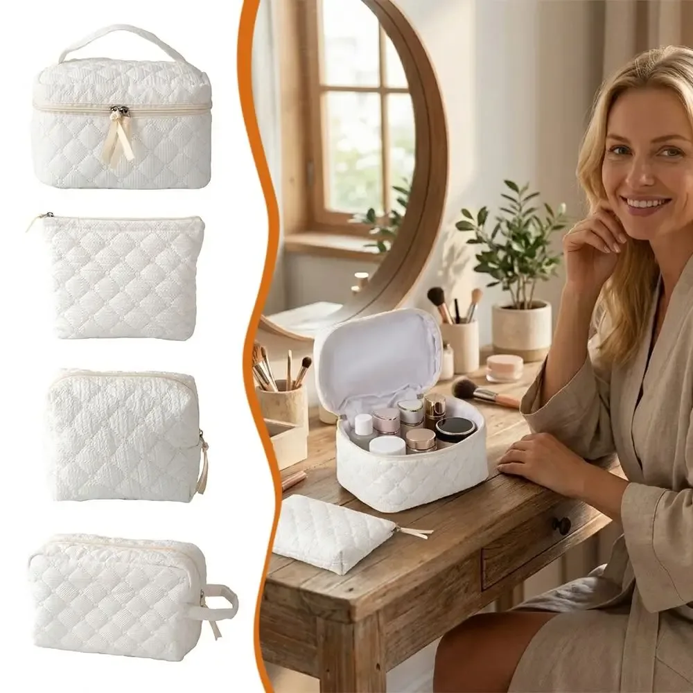 sac de maquillage matelassé durable, grande capacité, sac à cosmétiques portable, pochette de rangement multifonctionnelle pour femmes et filles