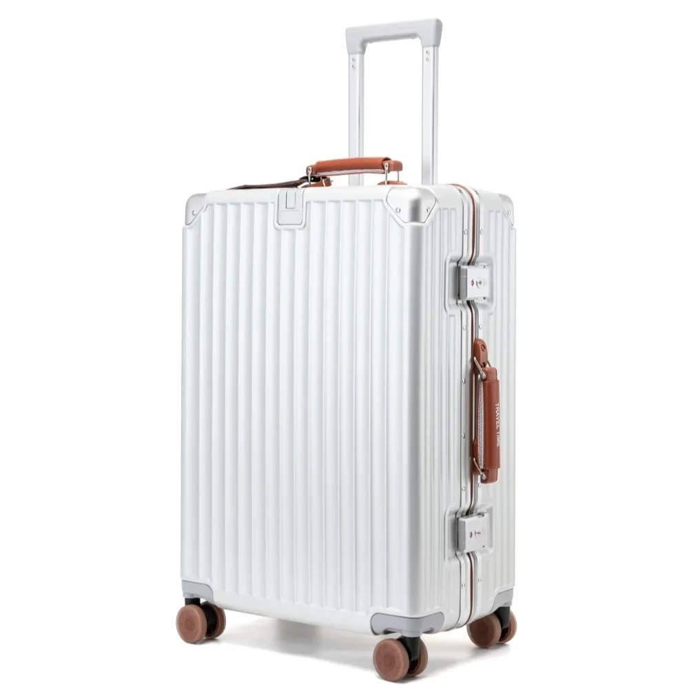 valise à roulettes fashoin en cuir souple avec poignée, coque rigide en pc, cadre en aluminium, serrure tsa, pour femme, 20/24 pouces