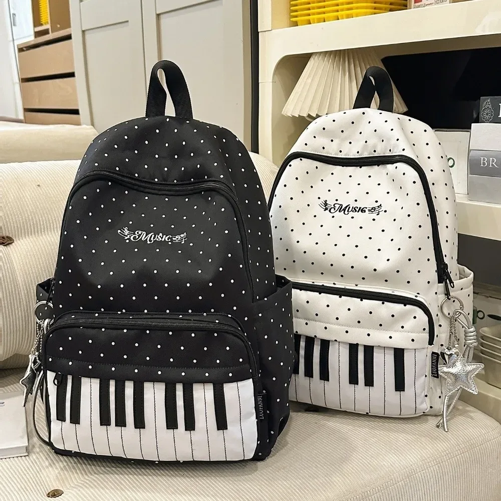 Nouveau sac à dos à pois grande capacité, multifonctionnel, léger, motif touches de piano, noir, Mochilas Sports