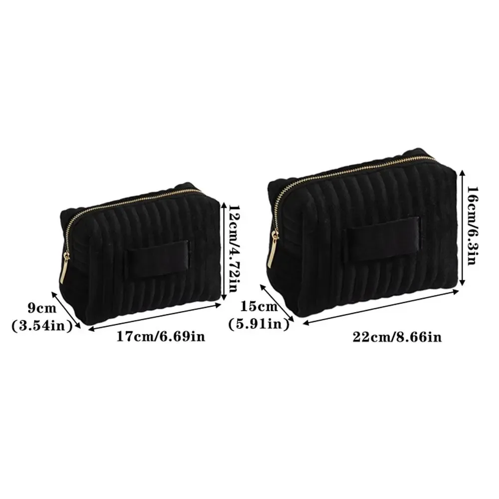 sac de maquillage en velours multi-usages, rayé, matelassé, au toucher doux, trousse de toilette grande capacité, sac cosmétique de voyage