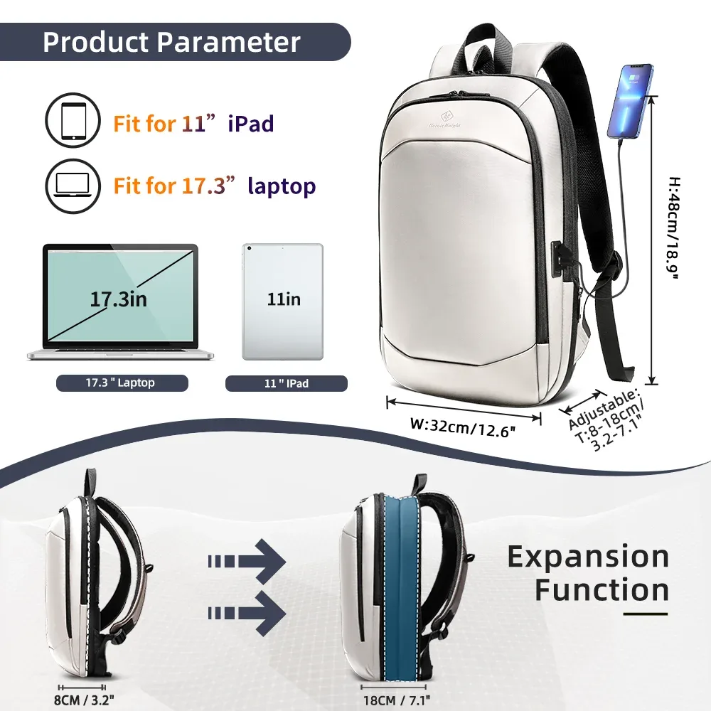 heroic knight – sac à dos de haute qualité pour ordinateur portable de 17 pouces, sac à dos de voyage en tissu oxford imperméable pour hommes d'affaires