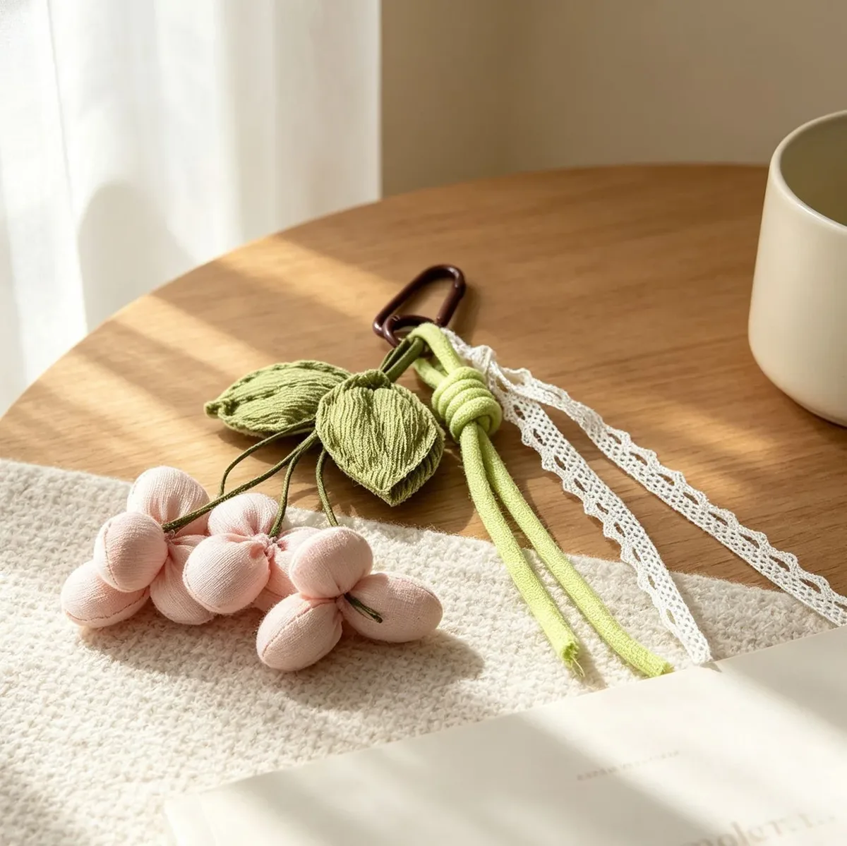 mignon porte-clés floral en tissu rembourré avec sangles en corde pour sacs à main, sacs fourre-tout, sacs à dos et décoration de sacs de tous les jours.
