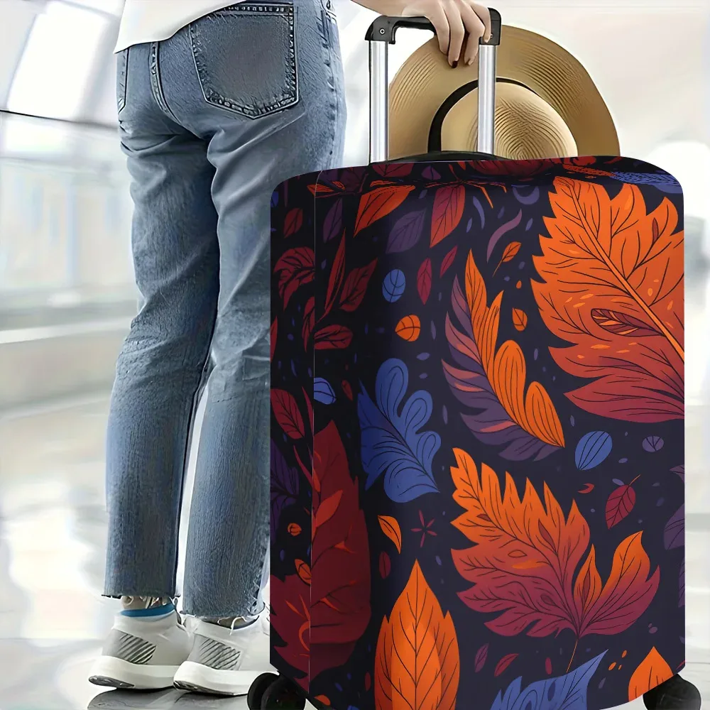 housse valise polyester motif feuilles colorées orange rouge violet fond noir protection voyage grande capacité transport