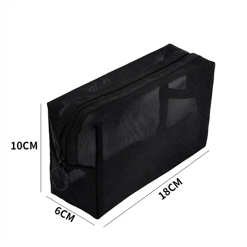 trousses de toilette en maille noire pour femmes, trousse de maquillage de voyage, petite et grande trousse, organisateur, étuis à cosmétiques, rangement d'articles de toilette, pochette à main