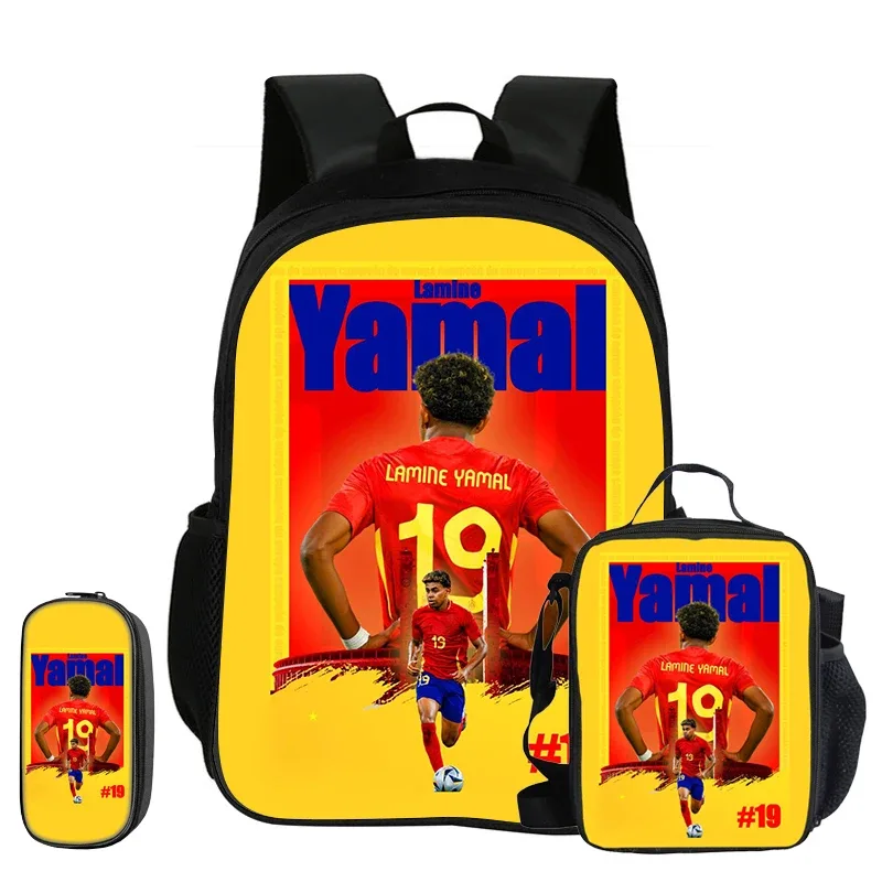 sac à dos enfant l-lamin yamal football star, ensemble de 3 pièces, sac à dos d'école, trousse à crayons, sac à livres avec sac à lunch, sac à dos de sport, cadeau pour enfants