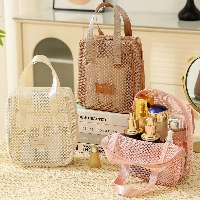 sac de rangement en maille pour maquillage et articles de toilette, sacs à main portables de voyage, organisateur suspendu pour outils de douche et cosmétiques