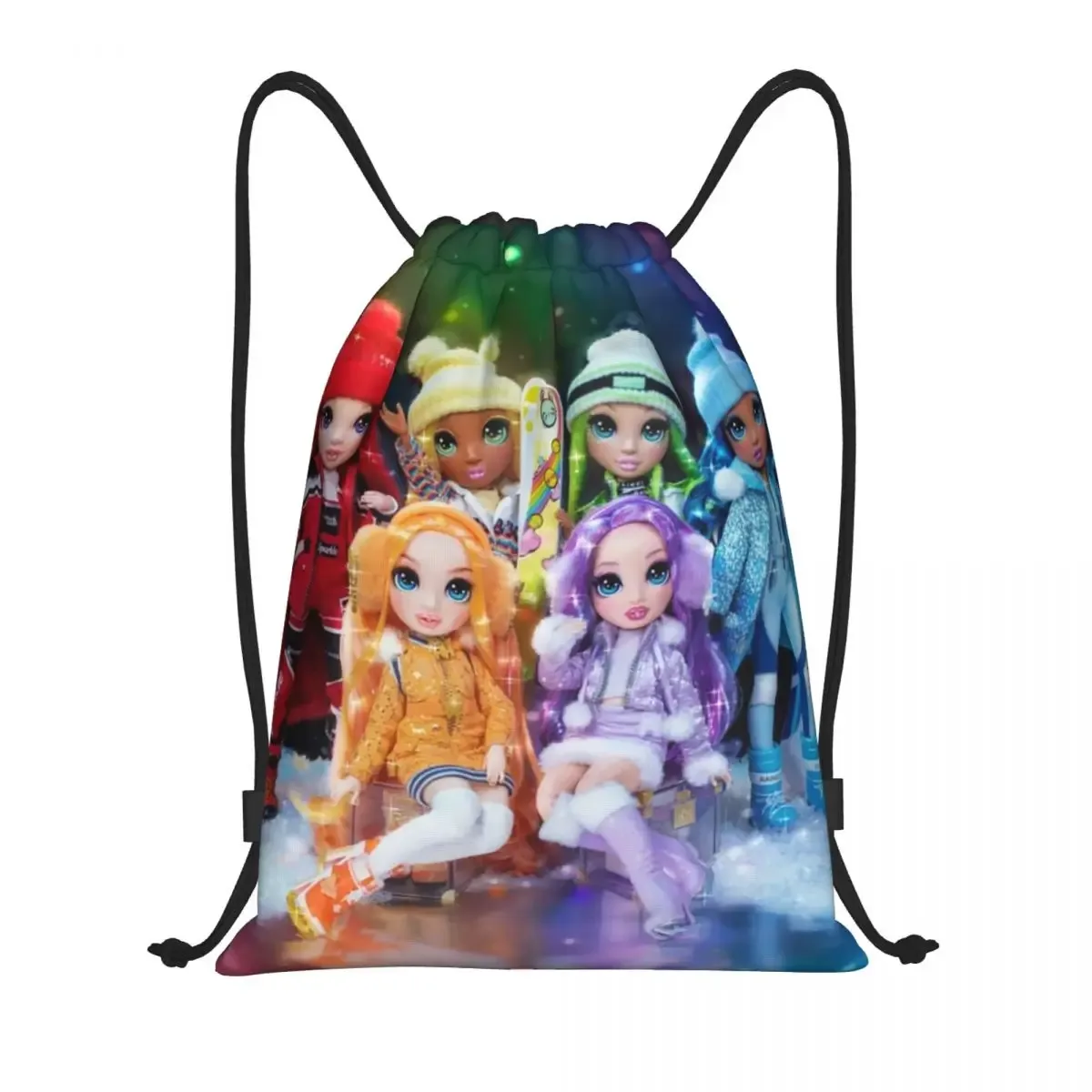 sac à dos personnalisé arc-en-ciel avec cordon de serrage pour pause d'hiver, sac de sport pour femmes et hommes, sac d'entraînement de dessin animé tv