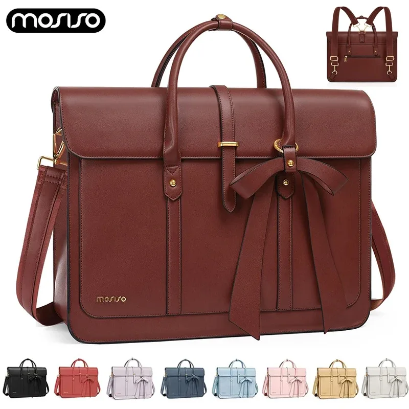 MOSISO sac fourre-tout pour femme pour MacBook 13 14 15 16 17.3 pouces ordinateur portable en cuir PU sac à bandoulière sac à dos sac à main double usage