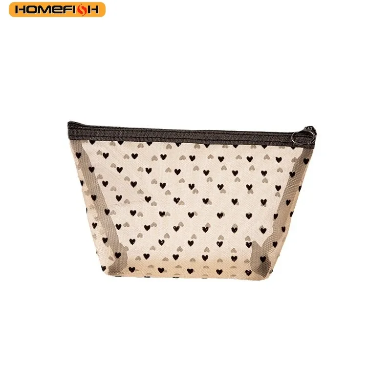 homefish trousse de toilette transparente en maille à motif cœur, pochette de rangement multifonctionnelle portable pour femmes, pour le rangement des rouges à lèvres