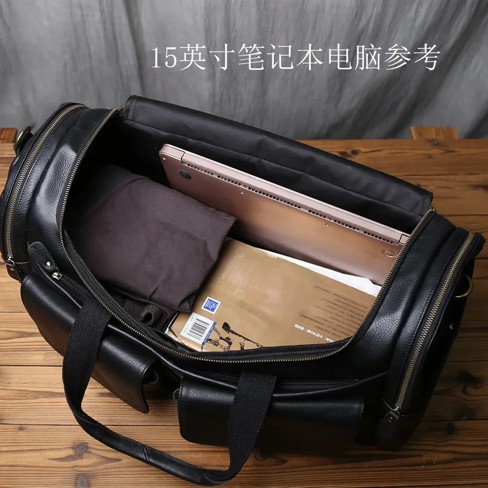 sac à main rétro en cuir pour hommes, sac de voyage, couche supérieure en peau de vache, grande capacité, sacoche asymétrique épaule, sacoche décontractée pour ordinateur portable, nzpj
