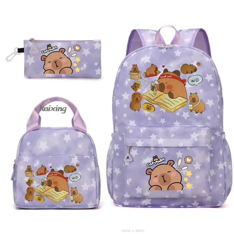 sac dos toile oxford université motifs capybara endormies fond bleu principal petit pochette enfant voyage