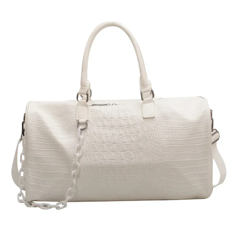 sac de voyage en cuir pu à motif crocodile, grande capacité, sac de sport imperméable, sac de week-end avec chaîne pour femmes