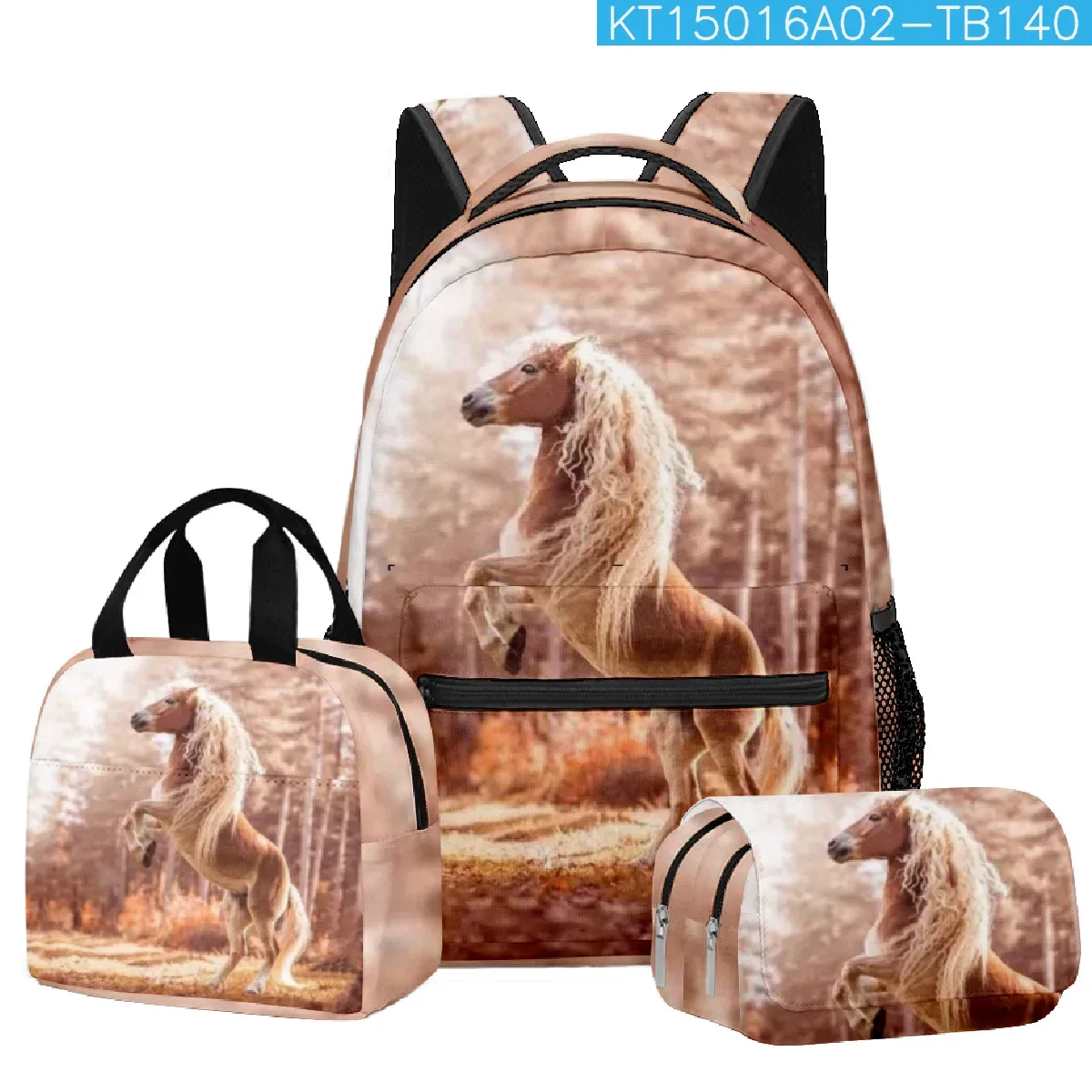 mode nouveauté cool prairie cheval 3d imprimé 3 pièces/ensemble étudiant sacs d'école ordinateur portable sac à dos sac à déjeuner sac à crayons