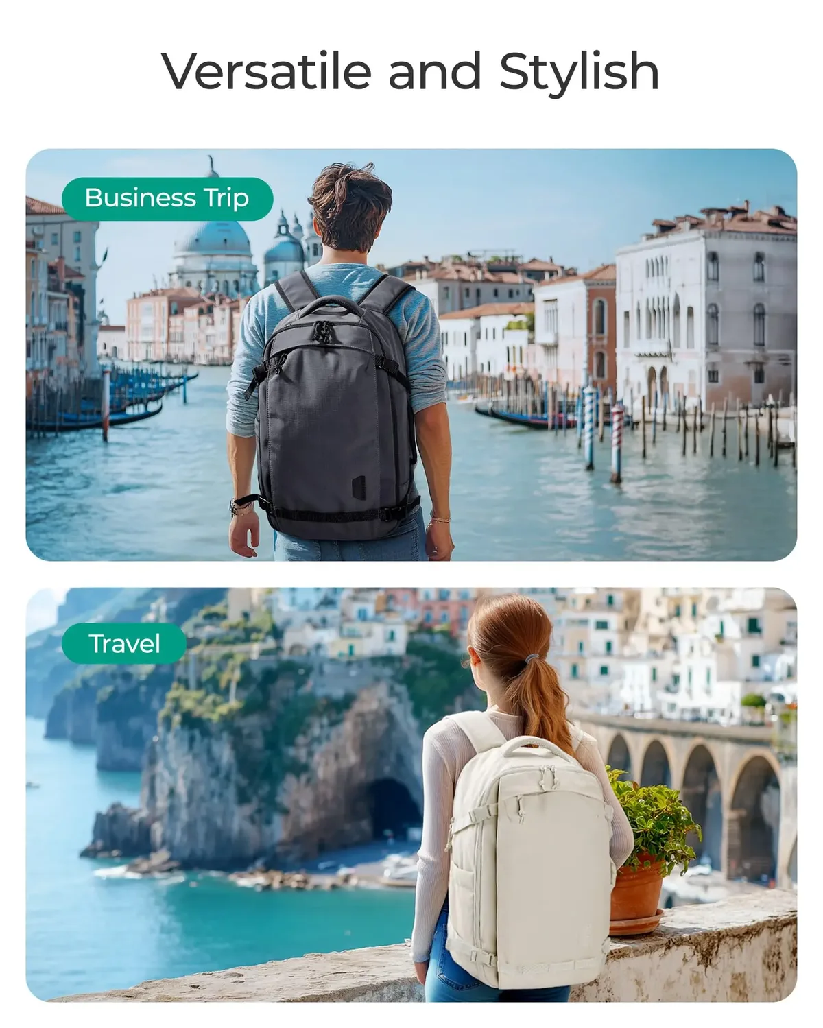 sac dos pvc beige gris vert compression ventilation anti thieves voyage sport ecole shopping