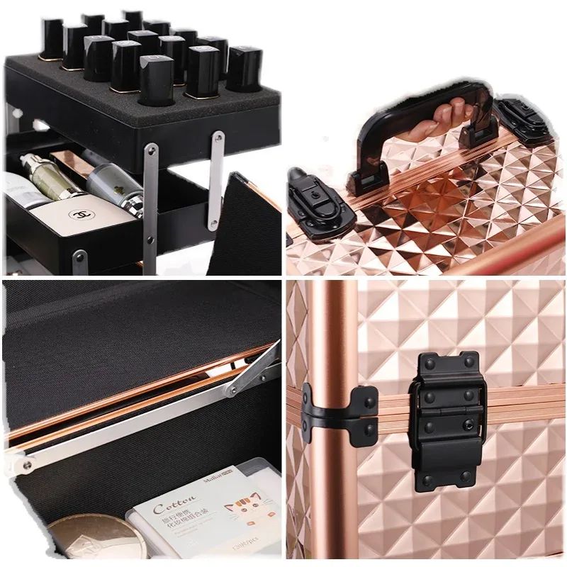 valise pvc dorée noire motif géométrique relief poignées robustes roues toupies grande capacité usage voyage