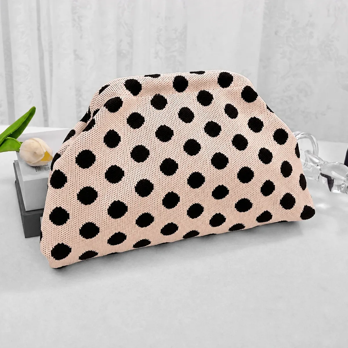 organisateur de maquillage portable, pochette tendance à motifs variés, sac à cosmétiques à main, sac à cosmétiques léger en tricot pour les trajets quotidiens