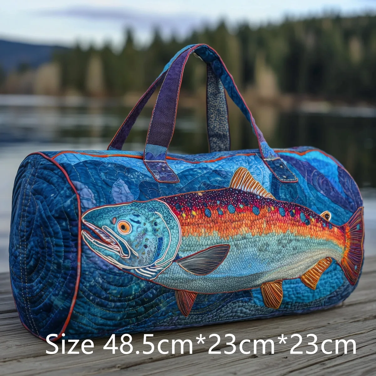sac de pêche matelassé fait main tendance, sac de week-end imprimé 3d motif poisson basse, sac de voyage pour homme, cadeau pour pêcheur, aventures en plein air