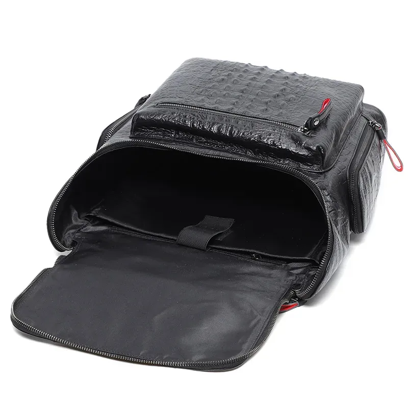 sac à dos en cuir de crocodile véritable pour ordinateur portable, sac à dos de voyage pour homme, grand sac à dos étanche pour adolescent, cartable, 15.6 pouces