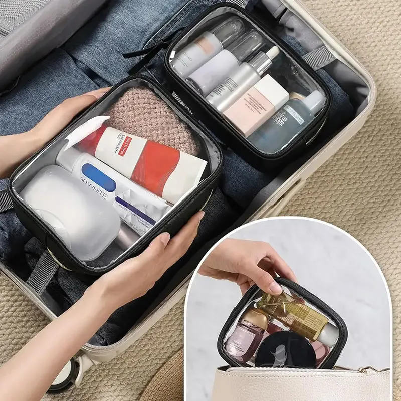 trousse de maquillage portable, grande capacité, pinceaux de maquillage, rouge à lèvres, poudre, rangement de cosmétiques de voyage, trousse de toilette, étanche, transparente