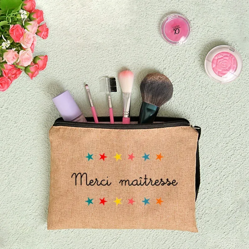 pochette zippée, cadeau pour professeur, merci maîtresse, sac de rangement pour professeur, trousse de maquillage pour femme, trousse à cosmétiques, pochette pour professeur, sac à cosmétiques