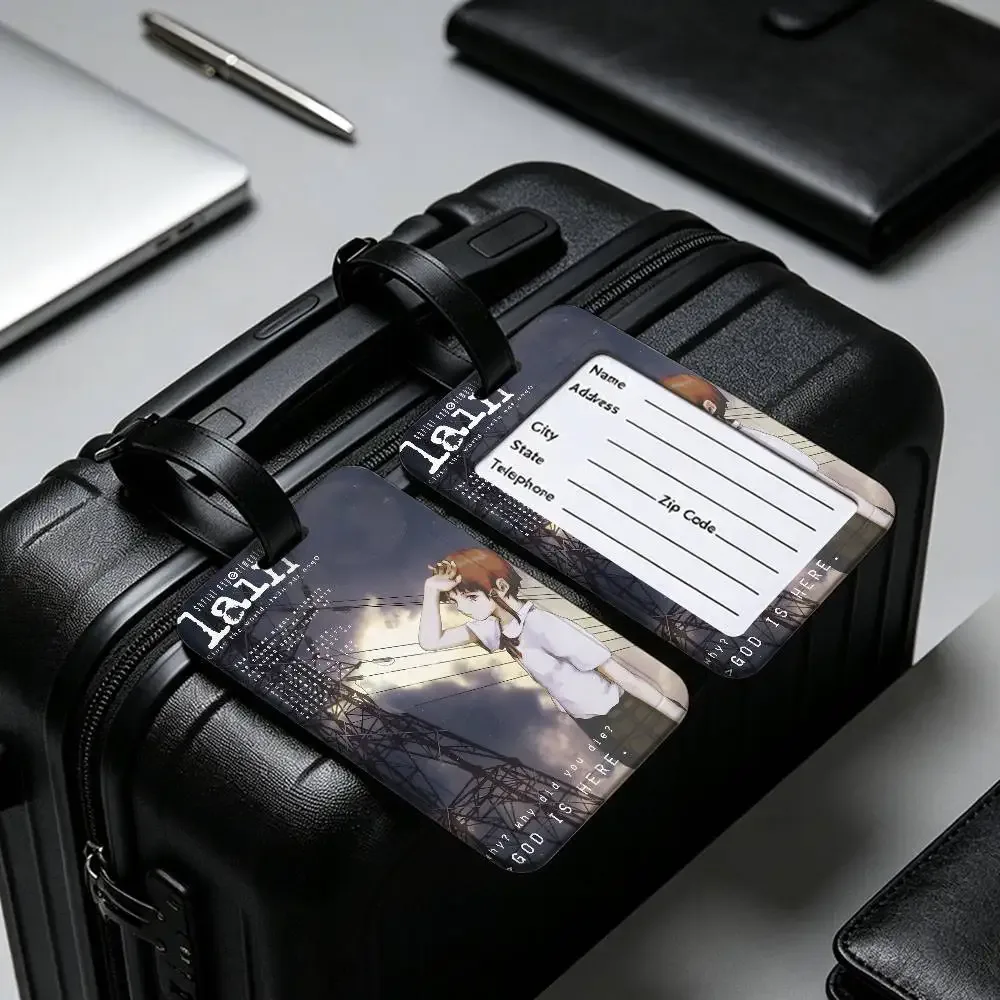 porte-cartes d'information en pvc, étiquette de bagage, étiquette de nom étanche anti-perte pour voyage, série e-experiments l-lain anime