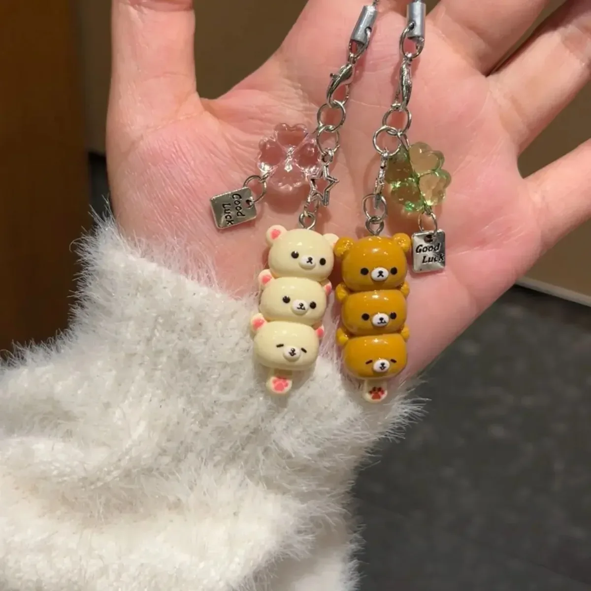 porte-clés ours empilés mignon, breloque porte-bonheur kawaii, pendentif trois ours, accessoire pour sac à dos et sac à main, cadeau mignon pour filles et femmes