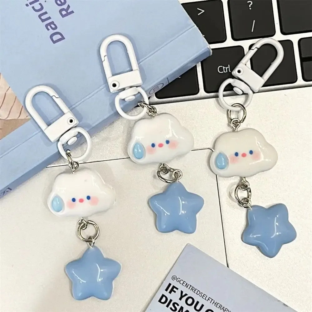 cadenas nylon nuage rose forme visage mignon étoile bleue chaînette accessoire voyage sacoche sac dos cadeau