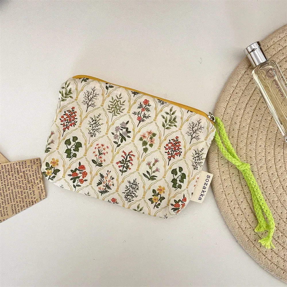 sac de rangement portable pour cosmétiques et petits objets, motif floral, pour femmes, pochette de voyage, organisateur de clés et bijoux, sac à main fourre-tout