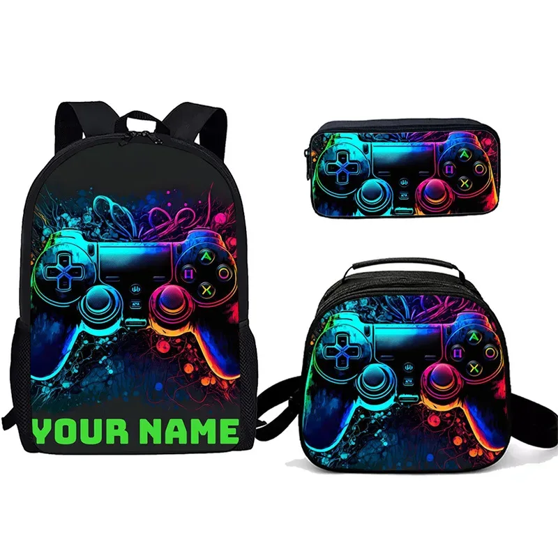 sac à dos tendance pour étudiants, imprimé 3d, 3 pièces/ensemble, avec sac à bandoulière, sac à déjeuner et trousse à crayons, pour ordinateur portable et console de jeux populaire