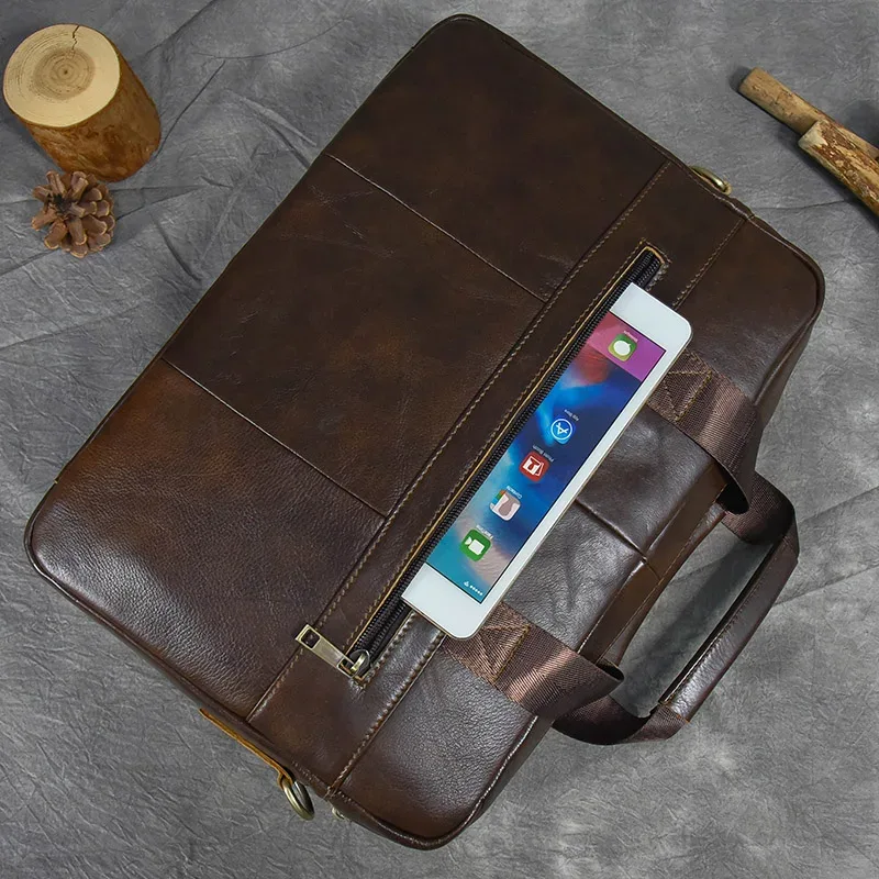 porte-documents en cuir véritable pour ordinateur portable 15.6 pouces, sac à main en peau de vache pour hommes, sac à bandoulière en cuir