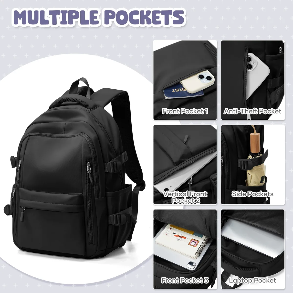 sac à dos grande capacité pour femmes, sac à dos décontracté pour ordinateur portable, sac à dos antivol pour l'école, pour filles et garçons, sac à dos pour filles