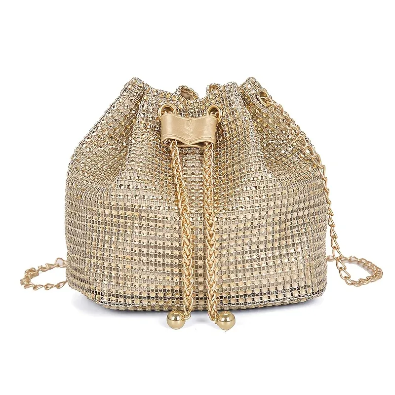 sac à bandoulière à cordon orné de strass scintillants, sac à main seau multifonctionnel, sac à main formel pour les déplacements quotidiens des femmes