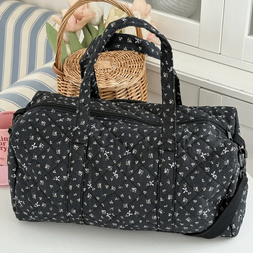sac de voyage matelassé léger version coréenne, motif floral, grande capacité, sac boston diagonal, sac à main en coton, voyage
